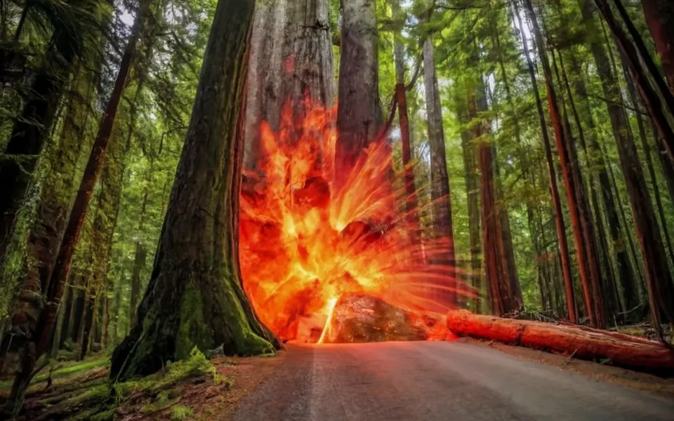 Dangerous tree removal by controlled blasting in Idaho